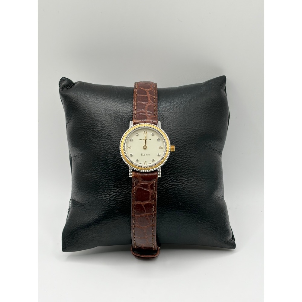 Daniel Mink 1900 Swiss Made Two Tone crystal Watch Leather Strap New battery